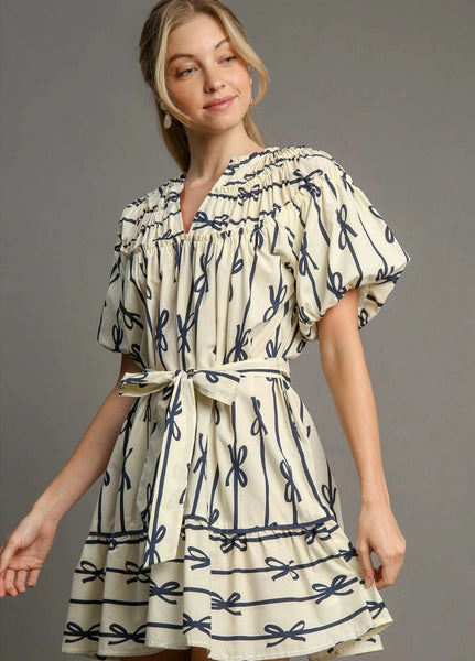 Ribbon Puff Sleeve Dress