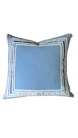Blue Linen Pillow With Tape Trim