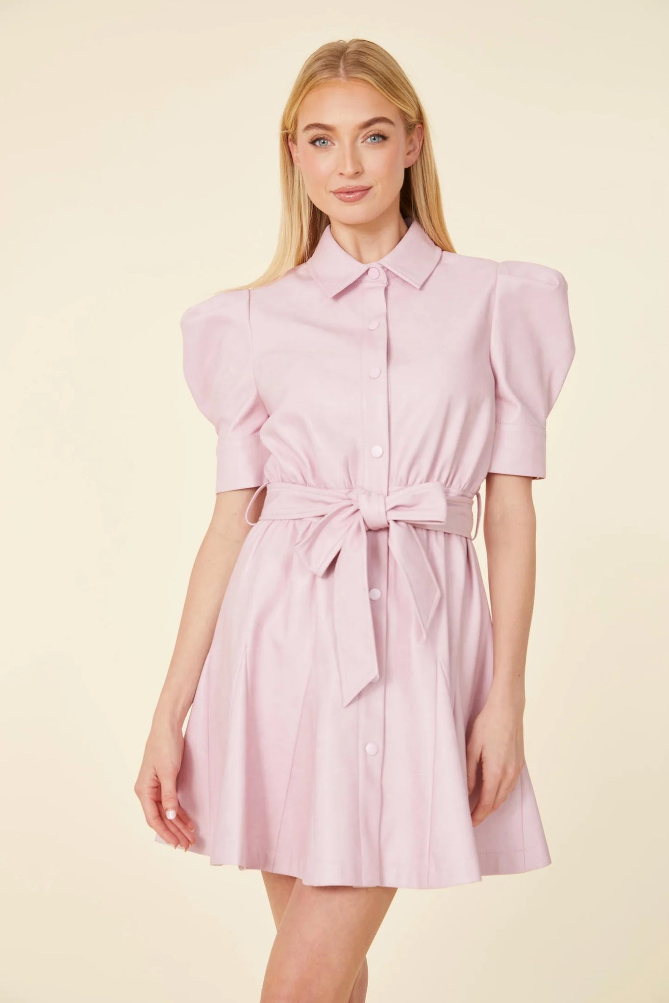 Dolce Vegan Leather Puff Sleeve Dress