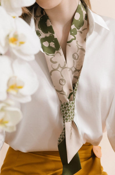 Floral Houndstooth Silk Twilly
