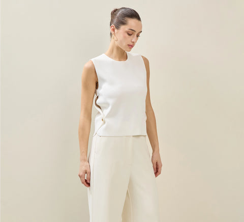 Button-Detail Sleeveless Knit Top