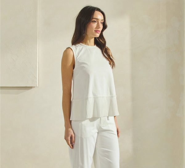 Sleeveless Linen Pleated-Hem Top