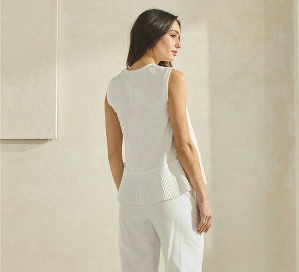 Sleeveless Linen Pleated-Hem Top