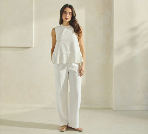 Sleeveless Linen Pleated-Hem Top
