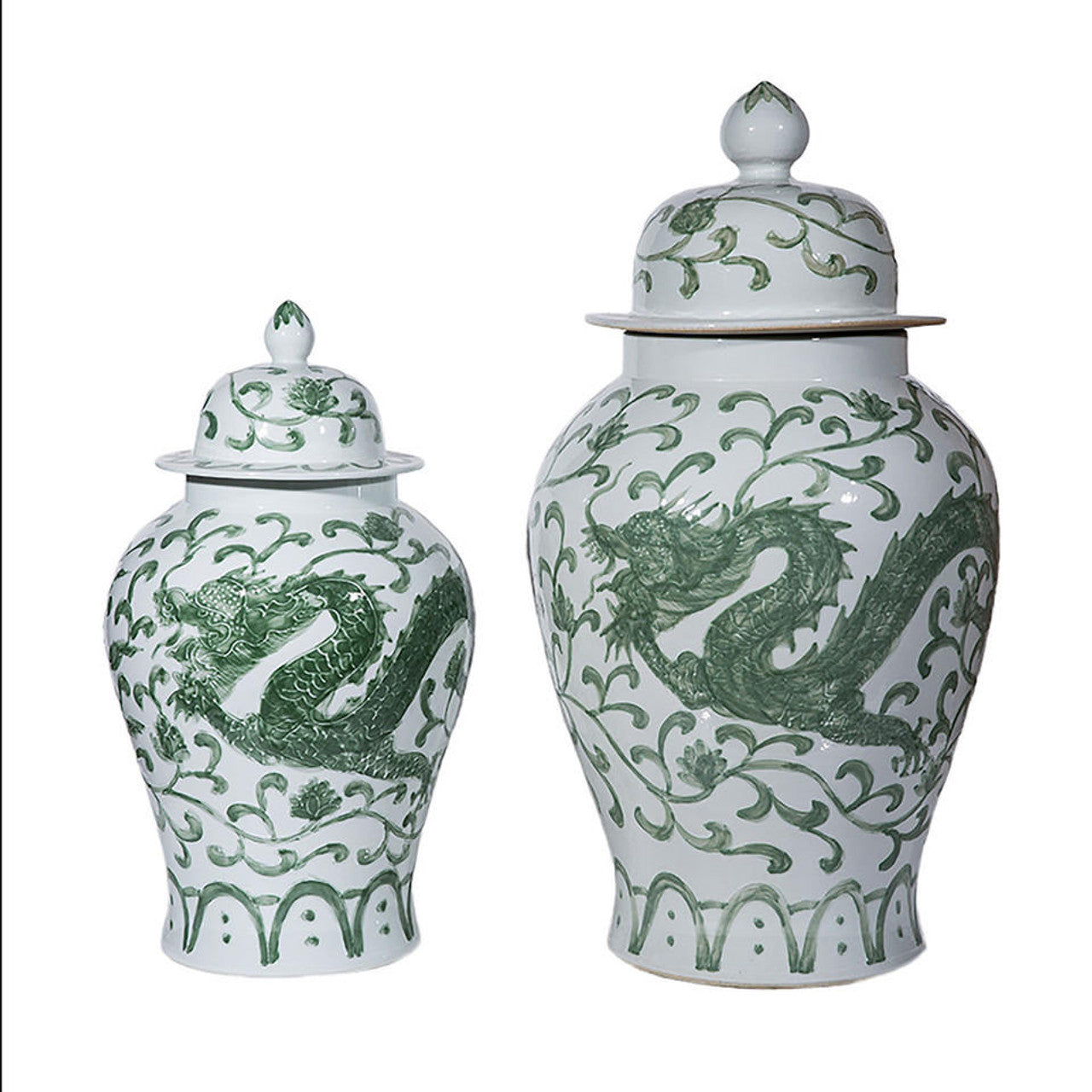 Celadon Dragon Lotus Temple Jar