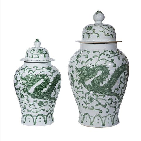 Celadon Dragon Lotus Temple Jar