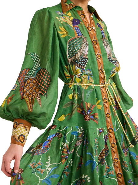 Lantern Long-Sleeved Printed Dress