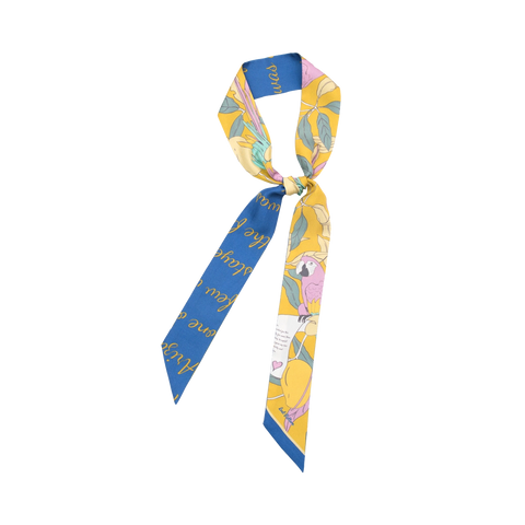 "El Amor" Silk Twilly Neck Bow - Yellow & Blue