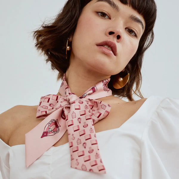 “Amora” Silk Skinny Scarf - Pink