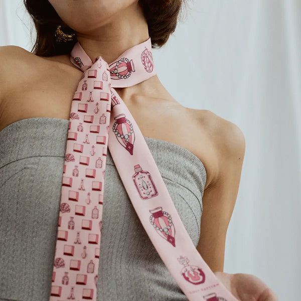 “Amora” Silk Skinny Scarf - Pink
