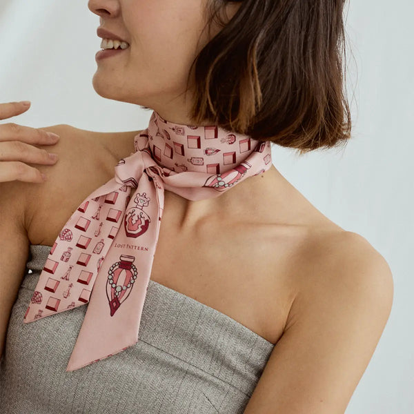 “Amora” Silk Skinny Scarf - Pink