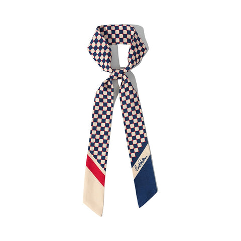 Silk Twill Skinny Scarf - Blue