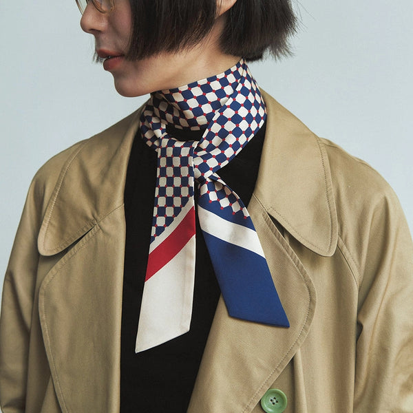 Silk Twill Skinny Scarf - Blue