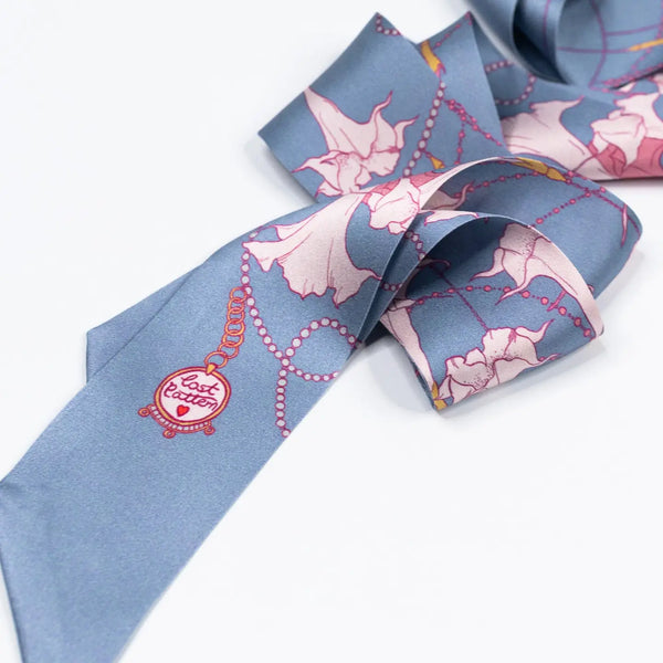 "Dadura" Silk Skinny Scarf - Slate Blue