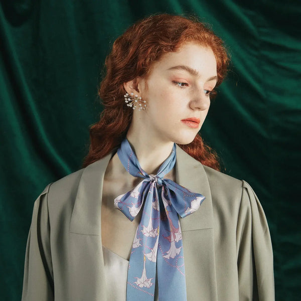 "Dadura" Silk Skinny Scarf - Slate Blue
