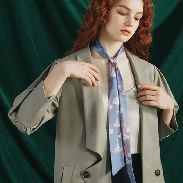"Dadura" Silk Skinny Scarf - Slate Blue