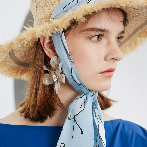 Silk Neck Bow Scarf - Light Blue