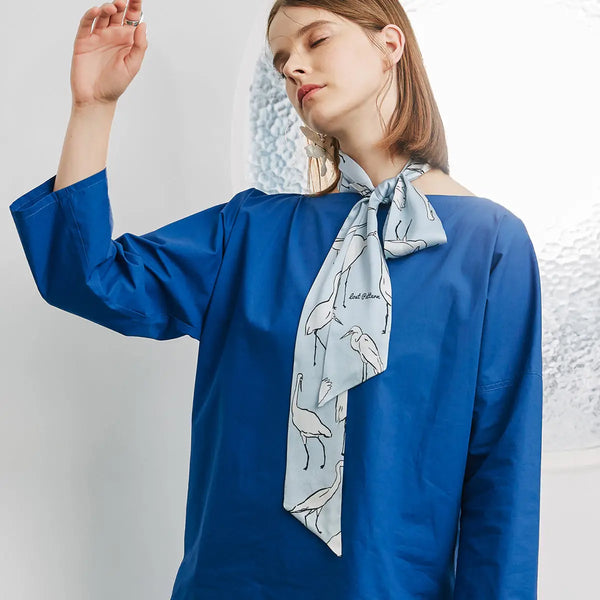 Silk Neck Bow Scarf - Light Blue