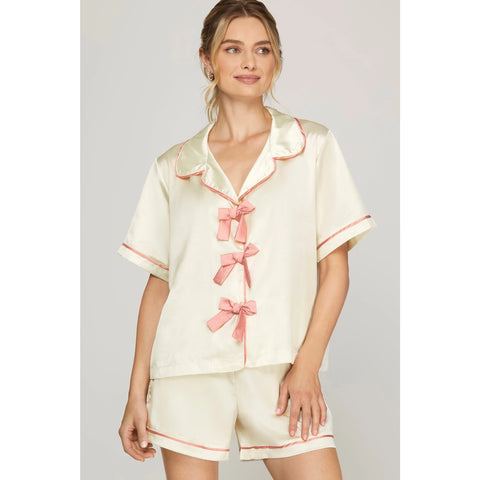 Satin Short Sleeve Pajama Set