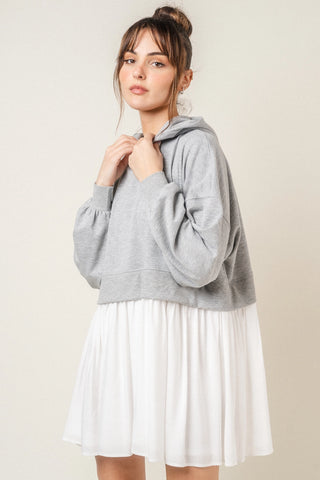 Cozy Chic Hoodie Contrast Mini Babydoll Dress