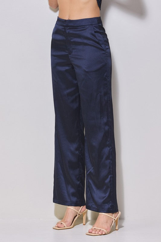 Brianna Navy Satin Trousers