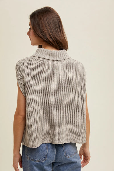 Sleeveless Turtleneck Sweater Top in Stone