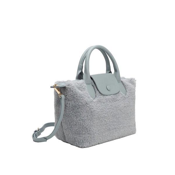 Winnie Blue Sherpa Top Handle Bag