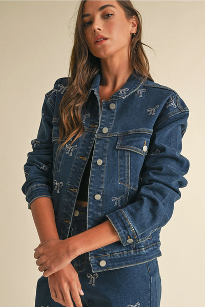 Embellished Bow Denim Jacket