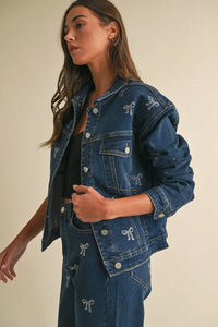 Embellished Bow Denim Jacket