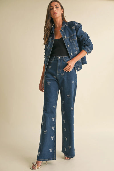 Embellished Bow Denim Jacket