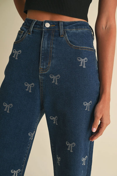 Embellished Bow Denim Pants