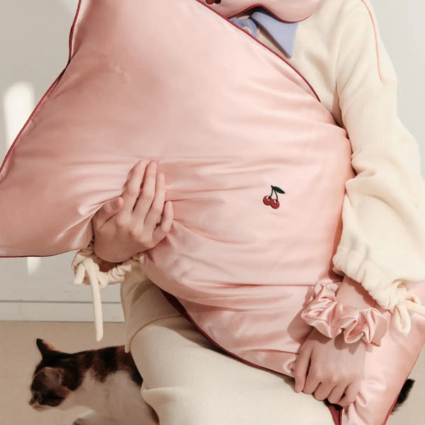 "Lost Cherries" 3 Piece Silk Gift Set - Silk Pillowcase & Silk Sleep Eye Mask & Silk Scrunchie