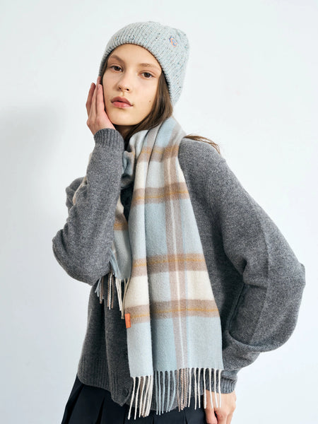 "Plaid" Cashmere Scarf - Blue