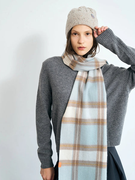 "Plaid" Cashmere Scarf - Blue