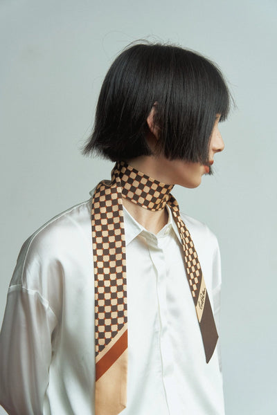 “Checkerboard” Silk Skinny Scarf