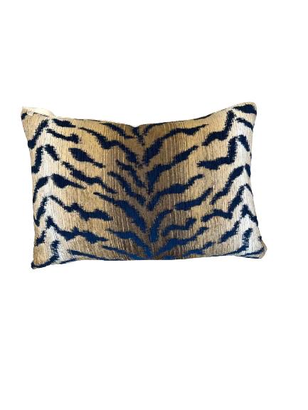 Tiger Pillow Backed in White Silk