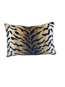 Tiger Pillow Backed in White Silk