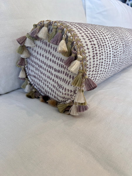 Lavender Dot Bolster with Fringe