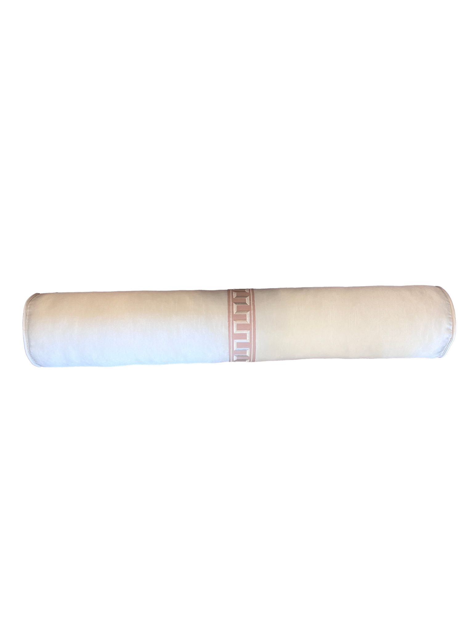 White Silk Bolster With Pink Trim