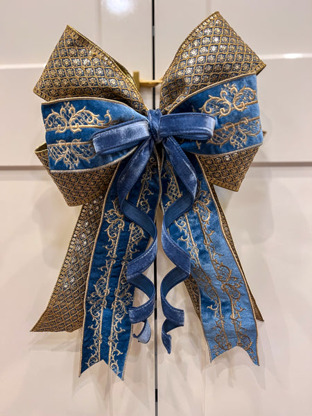 Holiday Bow Gold and Blue