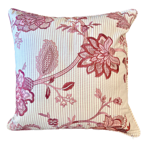 Pink Striped Floral Print Throw Pillow