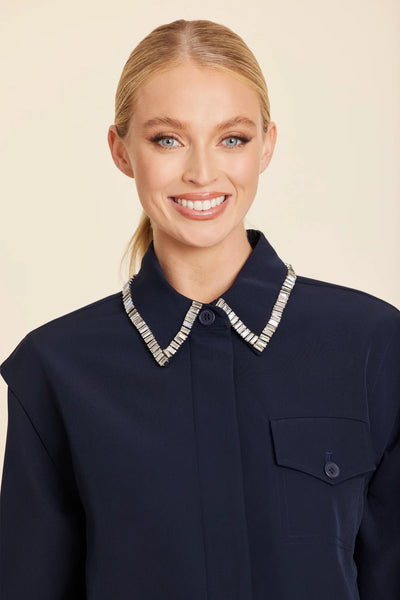 Rhinestone Embellished Shirt Jacket