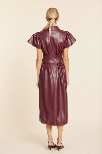 Faux Leather Zip Midi Bubble Dress