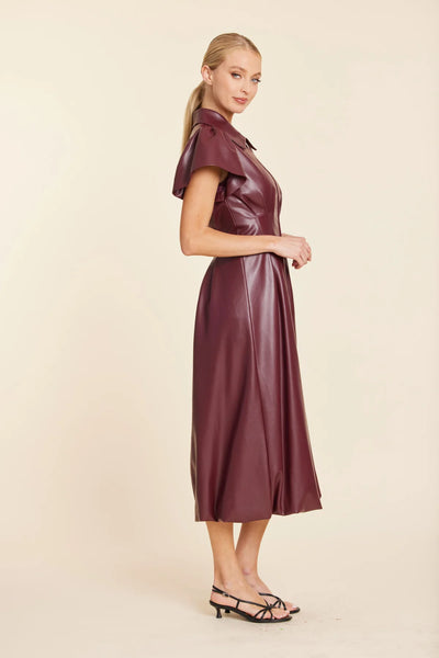 Faux Leather Zip Midi Bubble Dress