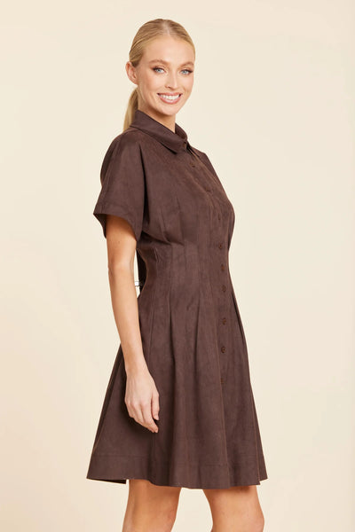 Faux Suede Pintuck Waist Dress