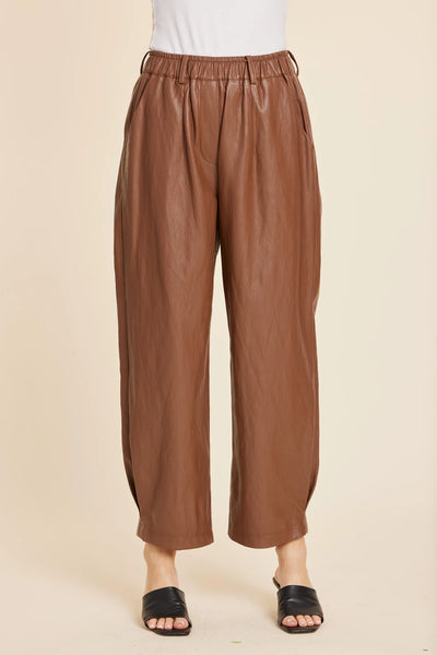Faux Leather Barrel Leg Pant