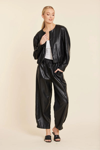 Faux Leather Barrel Leg Pant
