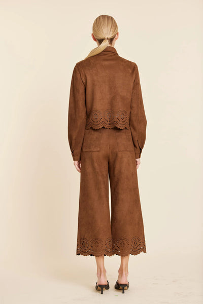 Faux Suede Laser Cut Pant Set