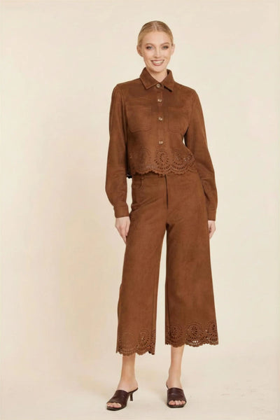 Faux Suede Laser Cut Pant Set