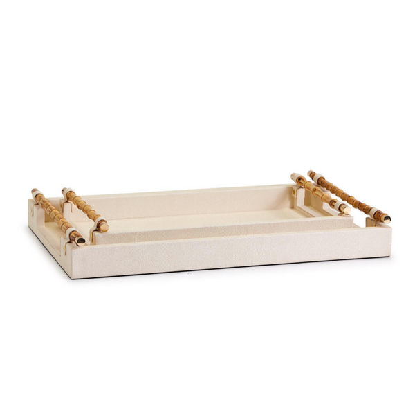 Cream Rectangle Tray with Bamboo Handles